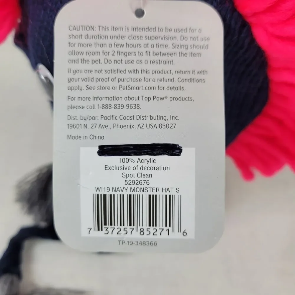Top Paw Acrylic Navy Blue Monster Hat Size S‎